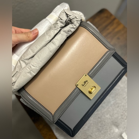 Leather Handbag Coach Hutton Shoulder Bag Colorblock Coach Hutton